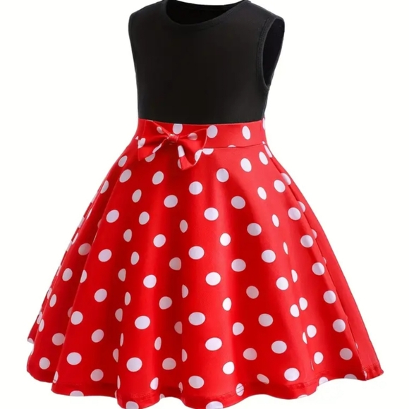 Girls Minnie Style Polka Dot Dress. Red, Blk, Wht Sz 4-5. Not official Disney. - Picture 4 of 6